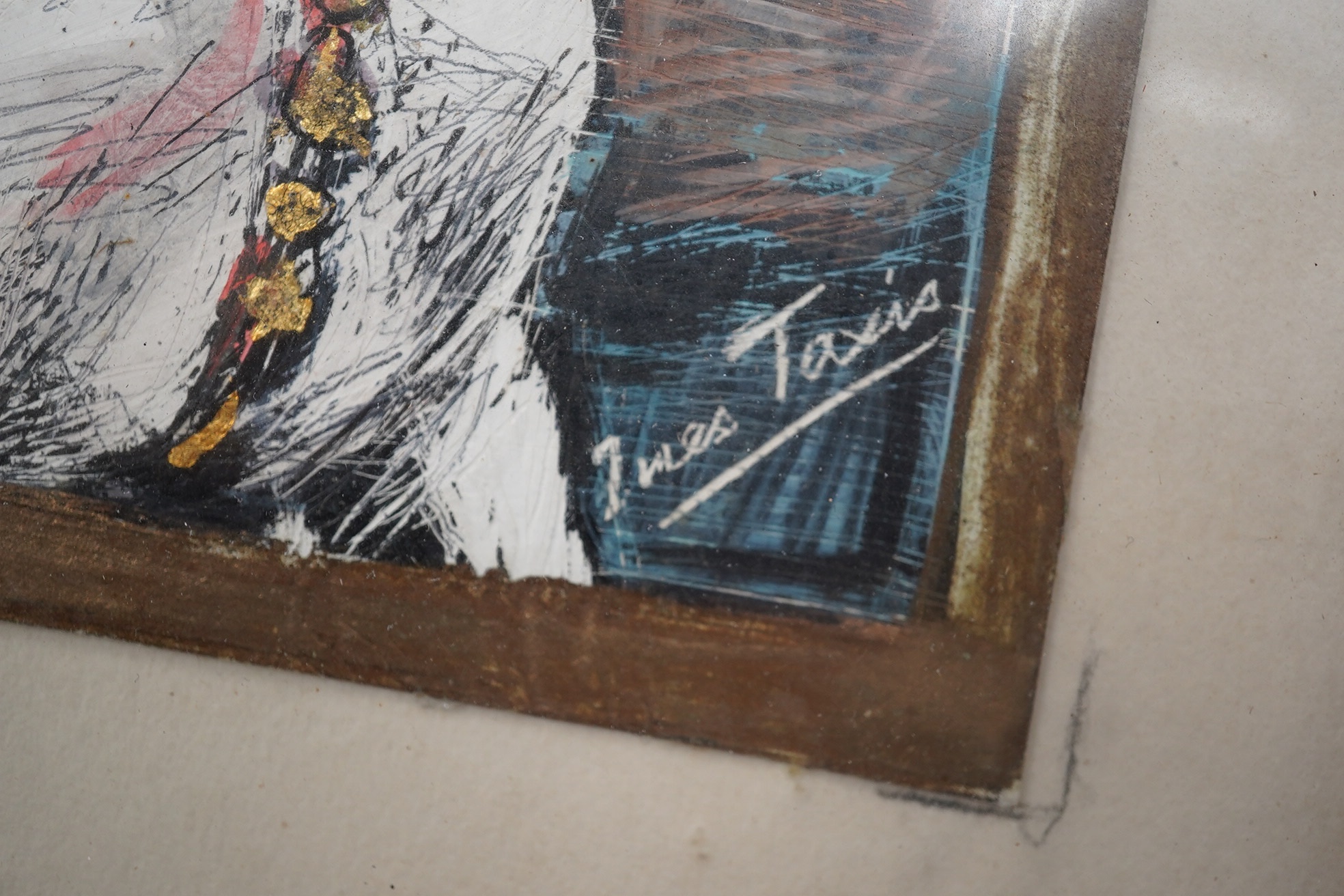 Ines Taxis (1883-1973), mixed media, Figure on horseback, indistinctly signed lower right, 19 x 13cm. Condition - good